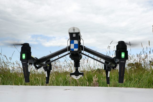 The DJI Inspire Police Drone lands (Ben Birchall/PA)