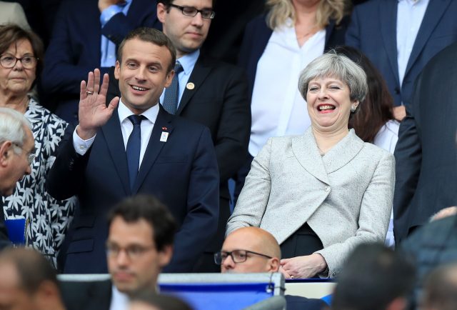 Emmanuel Macron with Theresa May 