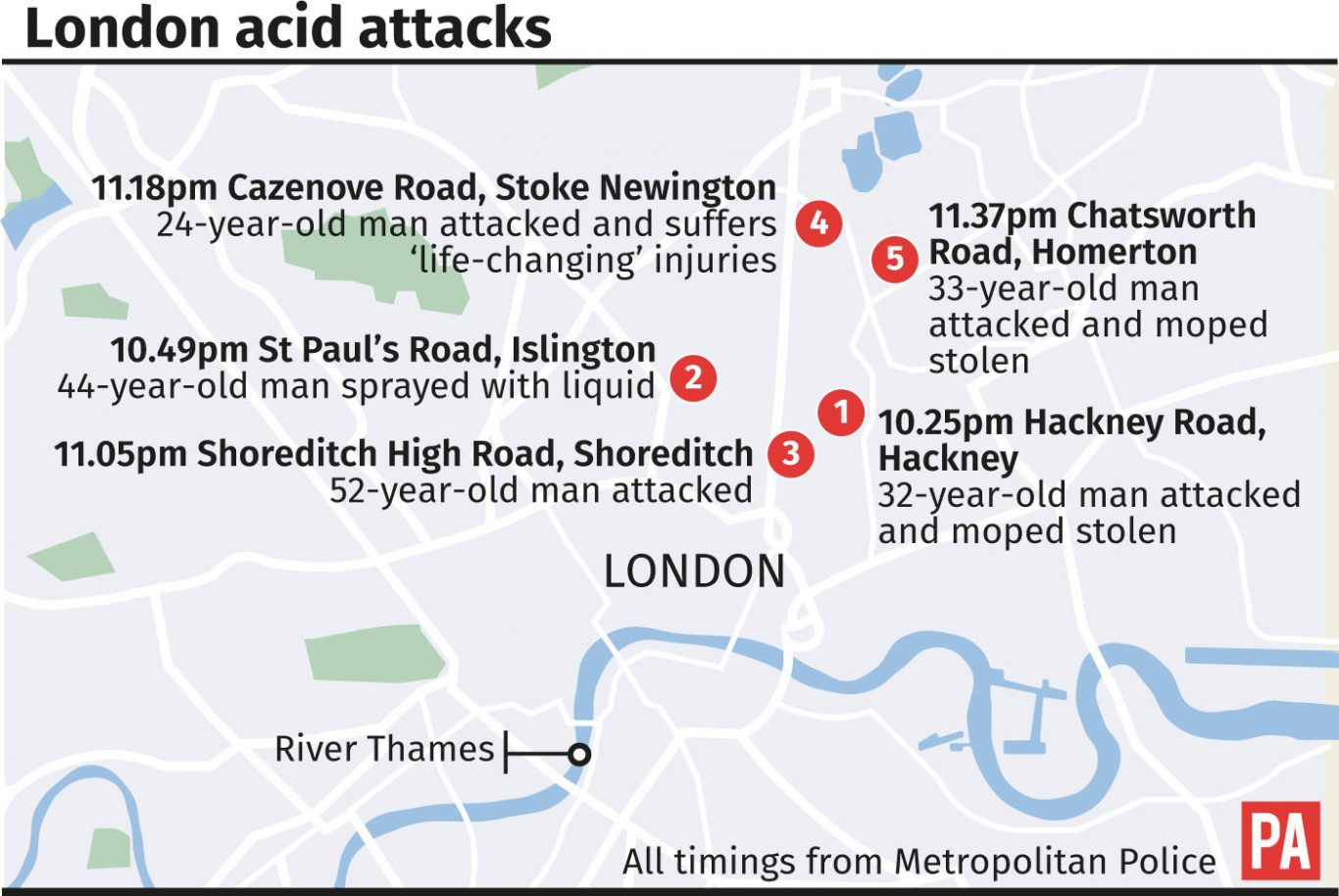 A map of Thursday's London acid attacks  