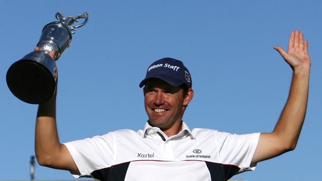 Padraig Harrington holds the Claret Jug after winning the British Open Championship at the Royal Birkdale Golf Club, Southport.