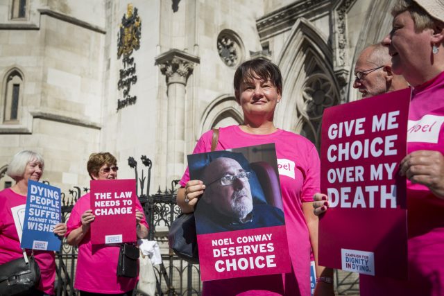 Supporters of Noel Conway outside the Royal Courts of Justice