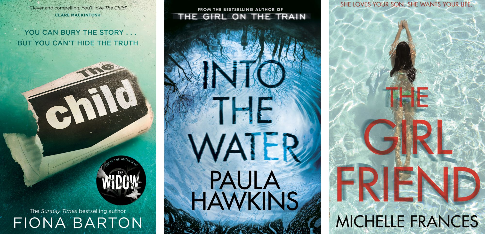 Three crime and thriller books by Fiona Barton, Paula Hawkins and Michelle Frances {Bantam Press/Doubleday/Pan Macmillan/PA)