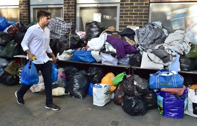 Donations outside Latymer Community Church after the Grenfell Tower fire