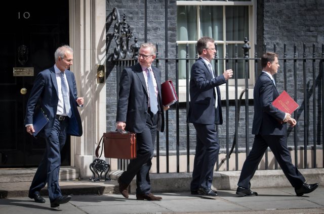 From left, Justice Secretary David Lidington, Environment Secretary Michael Gove, Attorney General Jeremy Wright and Northern Ireland Secretary James Brokenshire leave the Cabinet meeting
