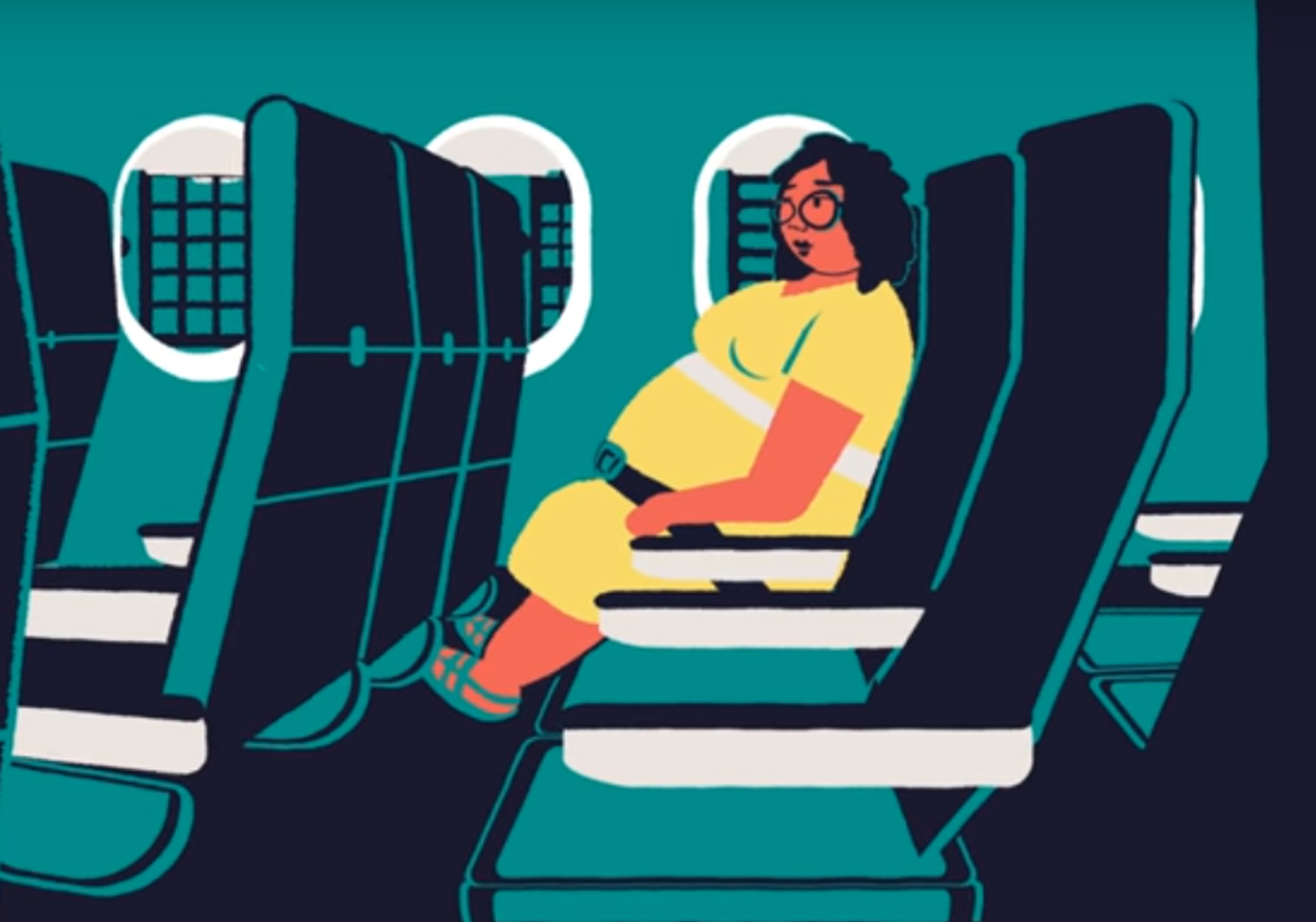 Illustration of an overweight woman on a plane (You Tube/Screenshot/PA)