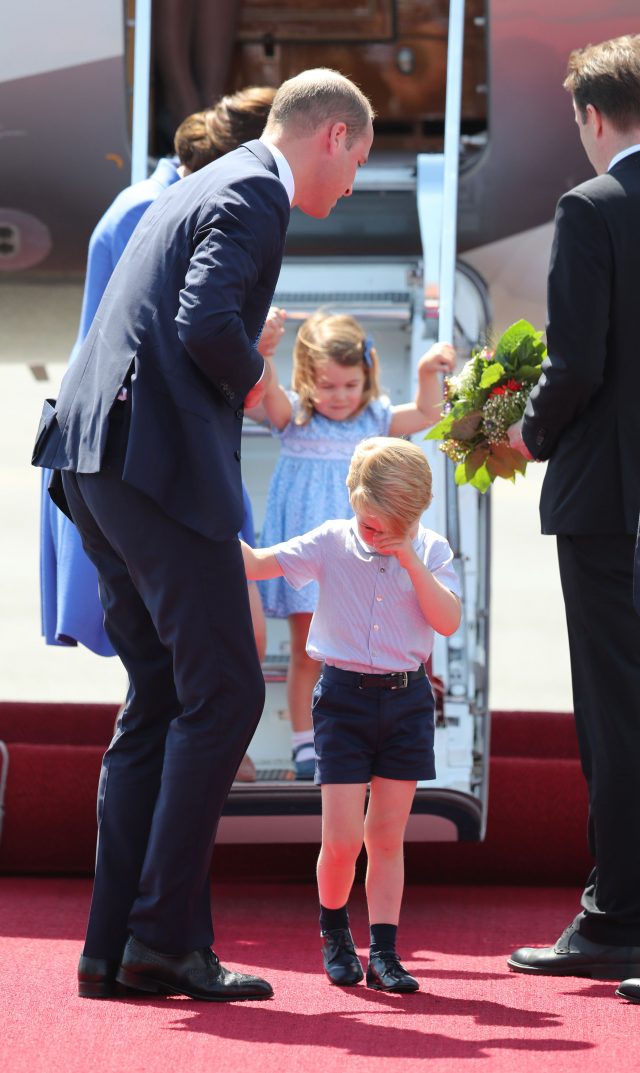 The Duke and Duchess of Cambridge with Prince George and Princess Charlotte arrive at Berlin Airport in Germany