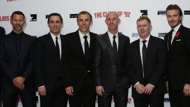 Class of '92 (left to right) Ryan Giggs, Gary Neville, Phil Neville, Nicky Butt, Paul Scholes and David Beckham (Yui Mok/PA)