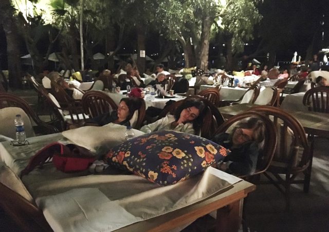Hotel guests sleep outdoors after abandoning their rooms near Bodrum
