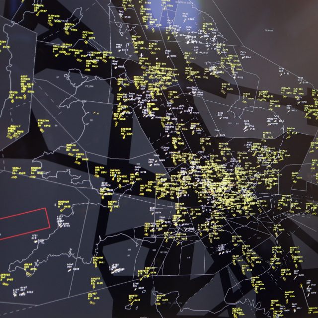 Radar screen showing all the aircraft flying over England and Wales