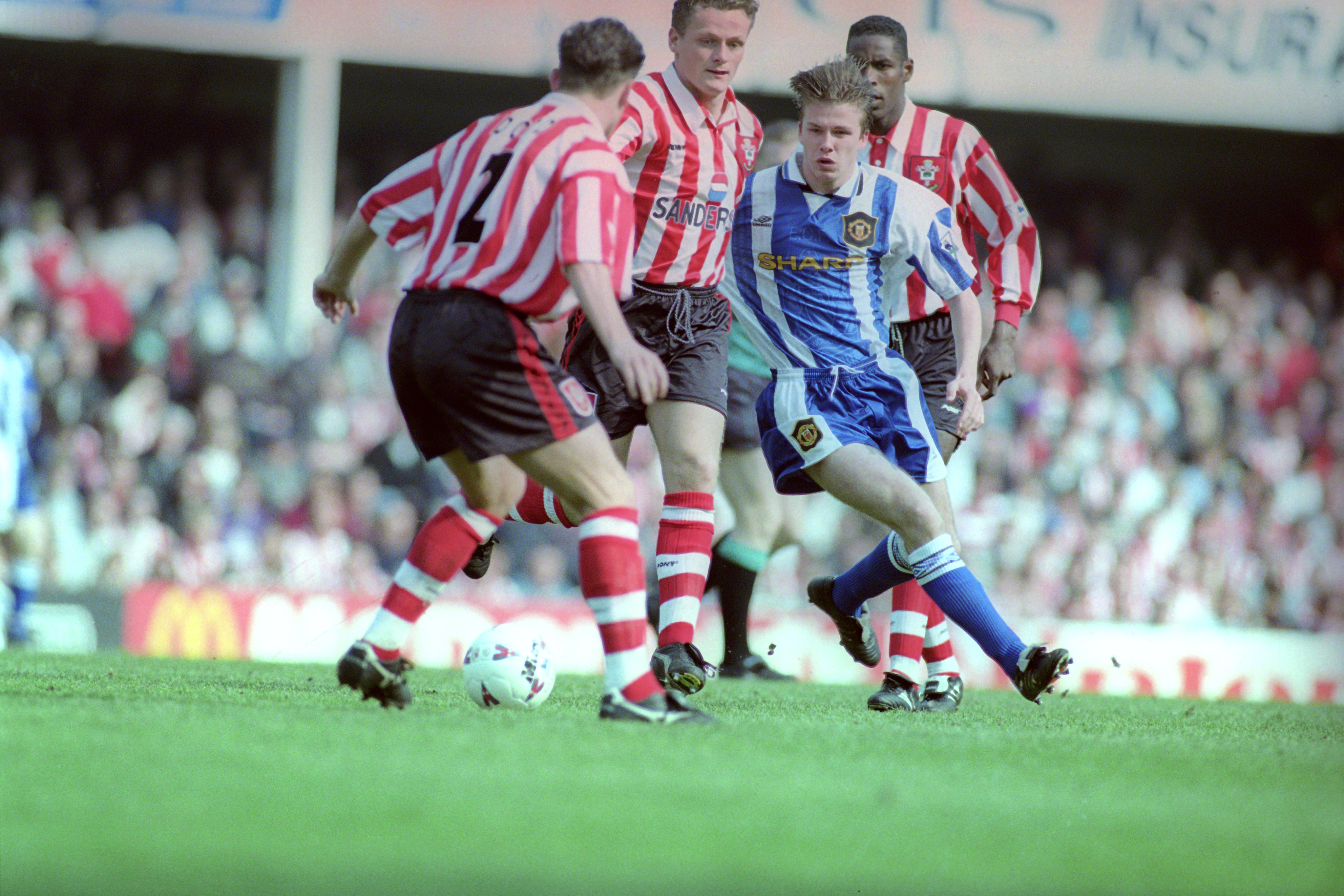 David Beckham appears for Manchester United against Southampton