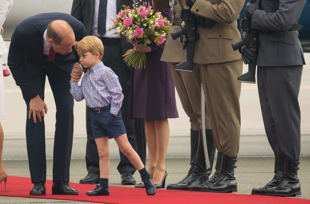The Duke of Cambridge and Prince George arrive at Warsaw Chopin airport