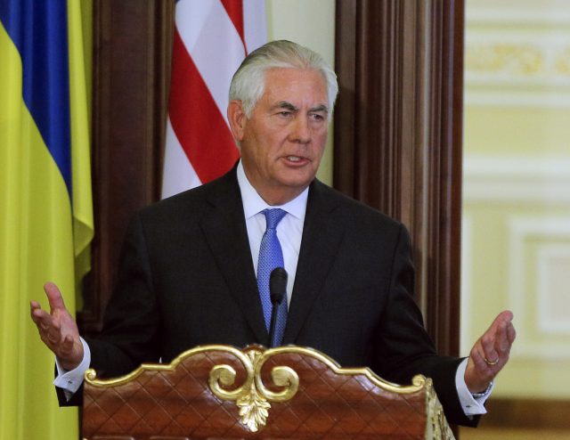 Rex Tillerson speaking at a press conference