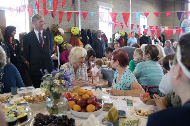 The Duchess of Cornwall meets residents from Tregunnel Hill, Cornwall (Matt Cardy/PA)
