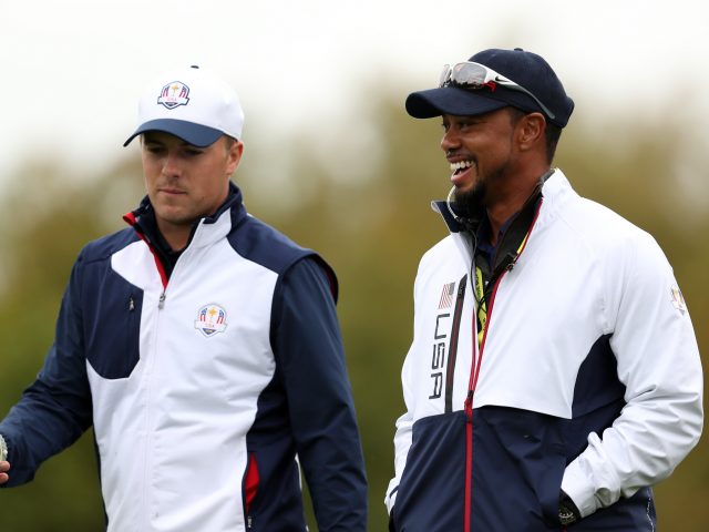Tiger Woods and Jordan Spieth at last year's Ryder Cup (David Davies/PA)