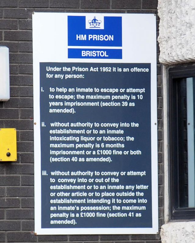 Sign at HM Prison Bristol