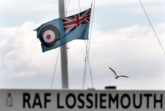 A flag flying at half mast at RAF Lossiemouth