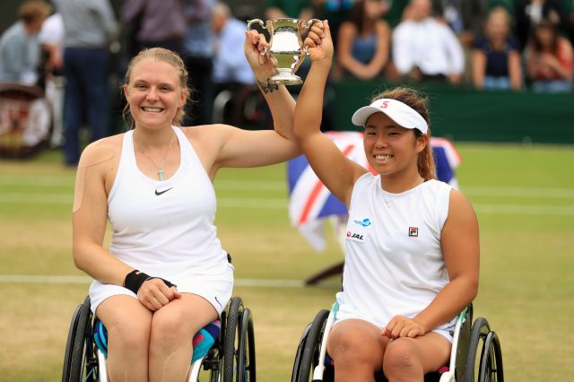 Whiley, left, and Kamiji won the wheelchair doubles title at Wimbledon