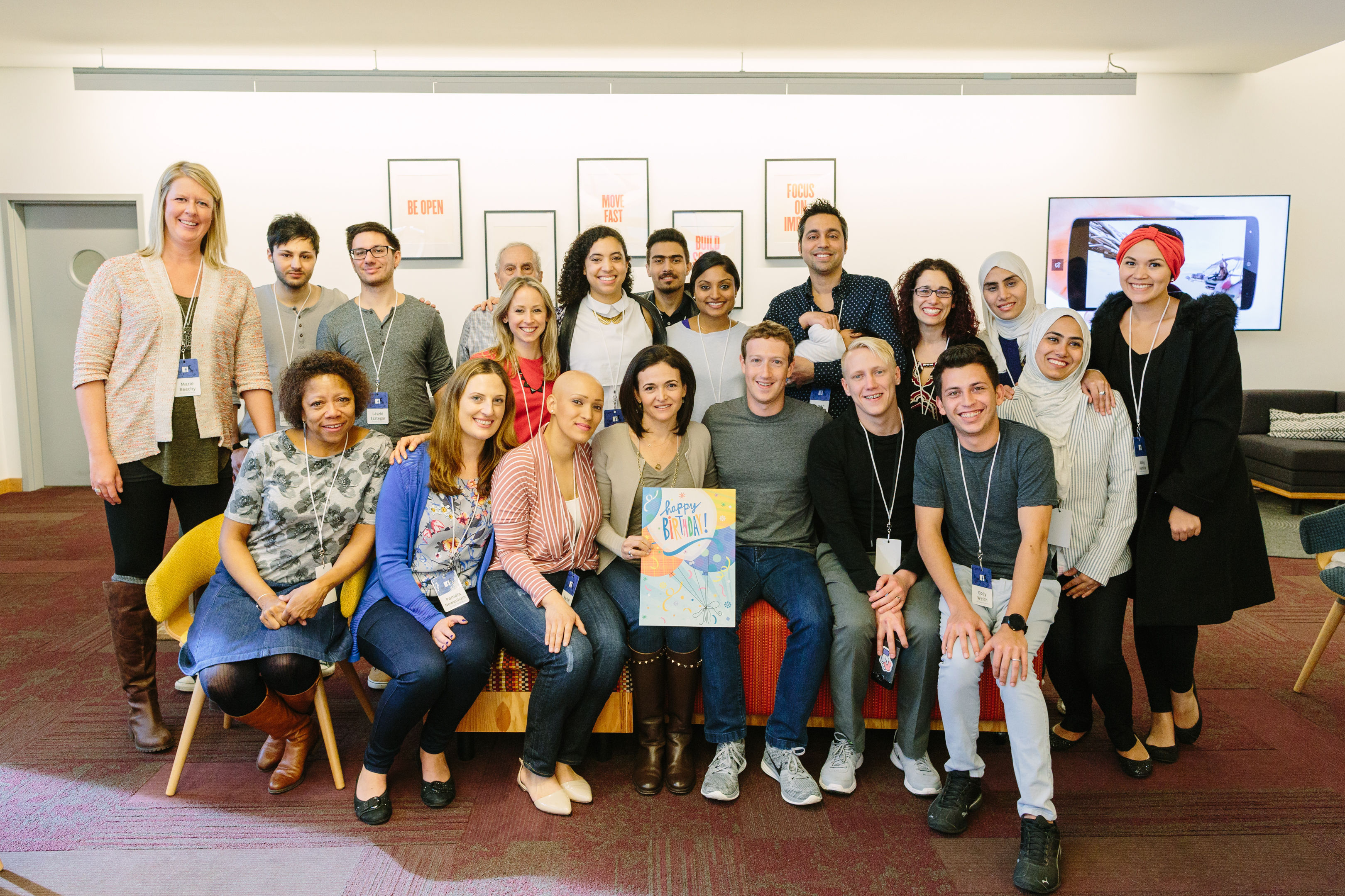 Sheryl Sandberg (centre front) with Facebook CEO Mark Zuckerberg and team.