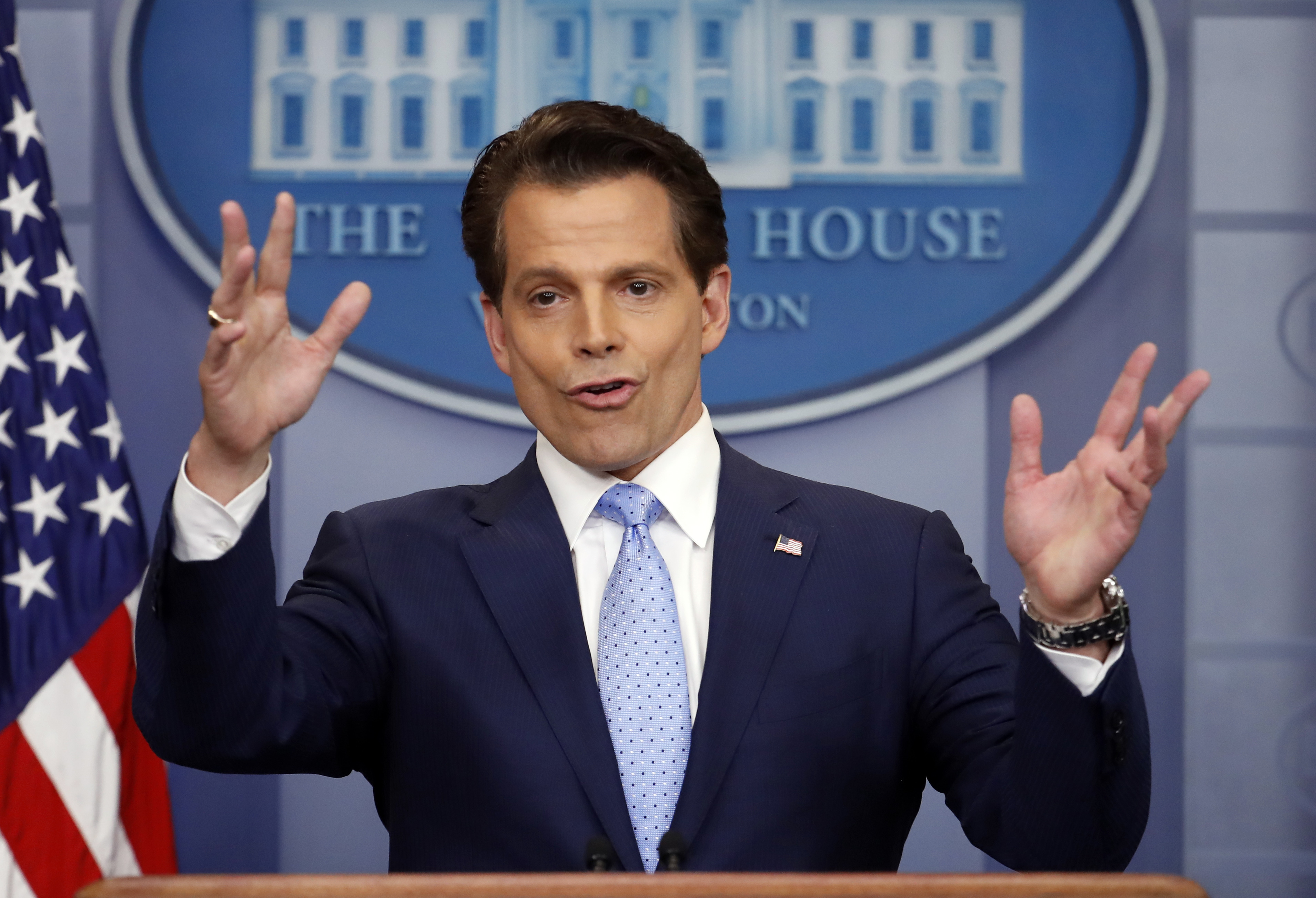 Now former White House communications director Anthony Scaramucci speaks to the media in the White House