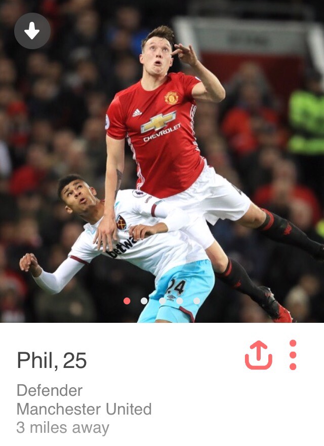 A fake Phil Jones Tinder bio