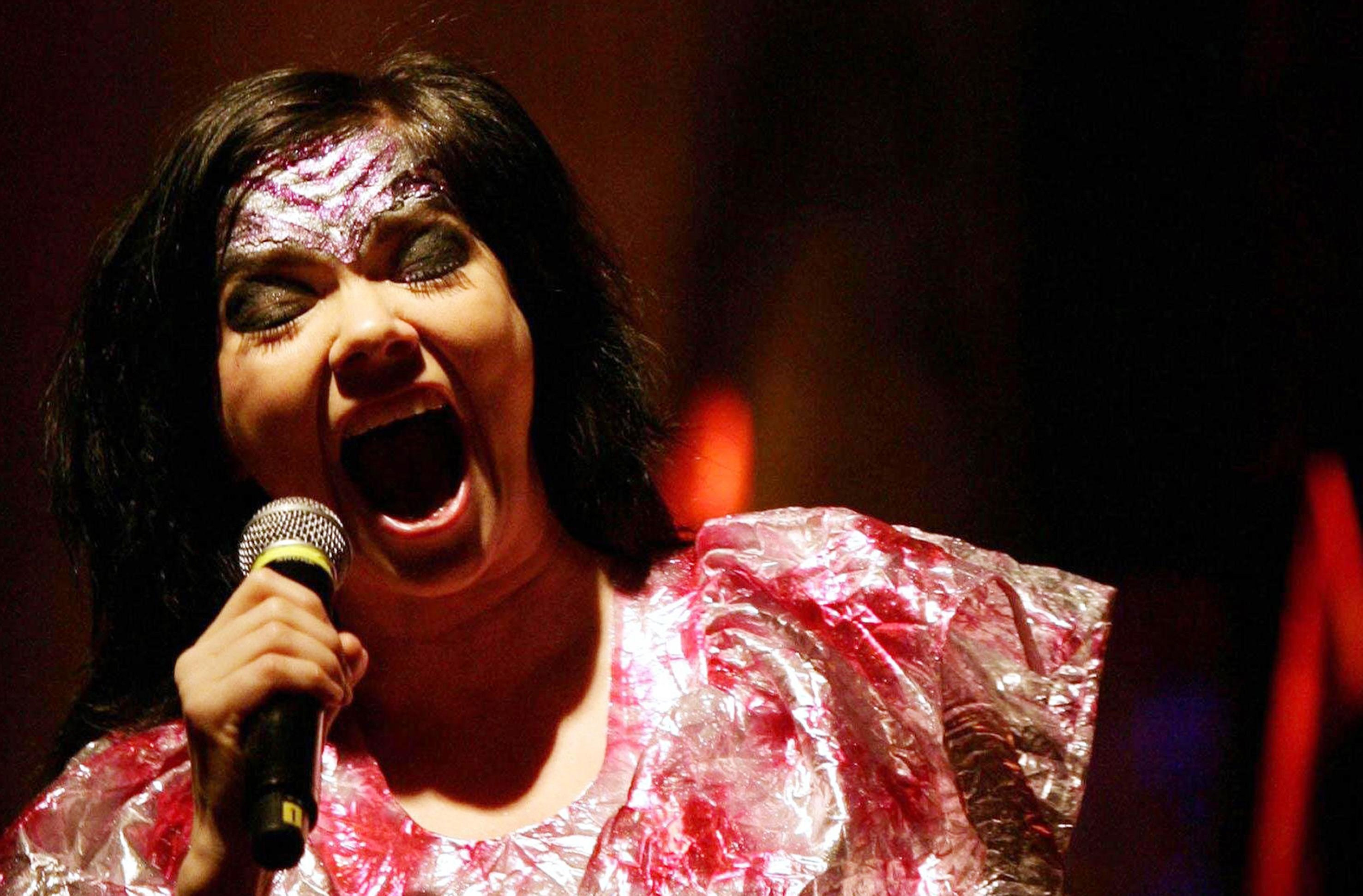 Bjork performs on stage