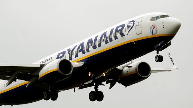 A Ryanair plane taking off