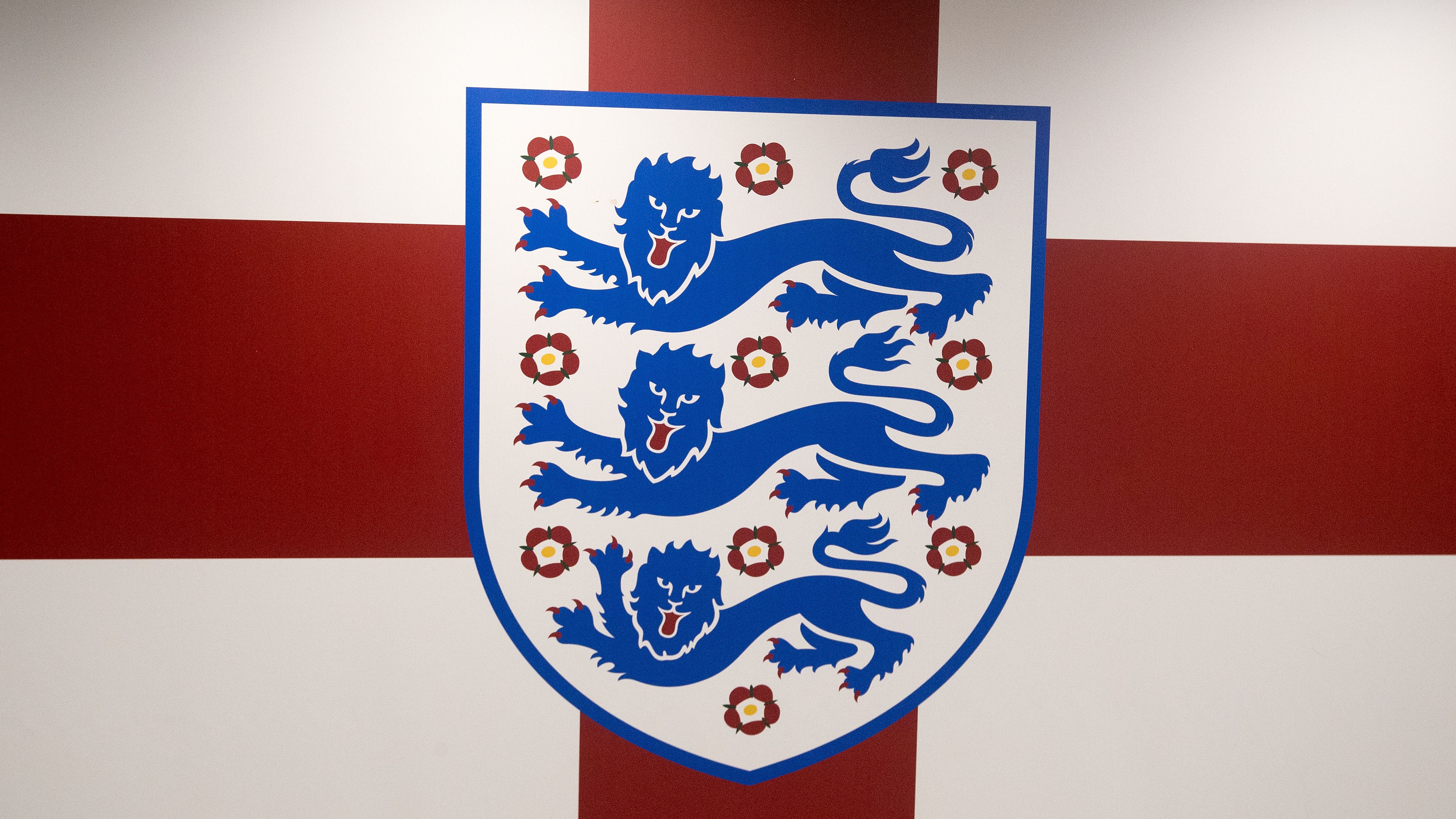 A general view of the England badge inside the tunnel at Wembley Stadium