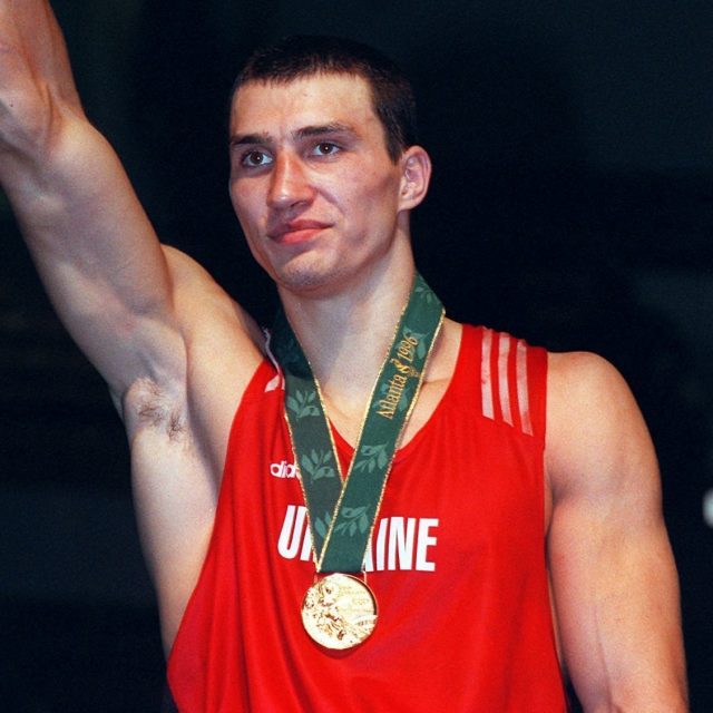 Wladimir Klitschko with his gold medal at the 1996 Atlanta Olympics