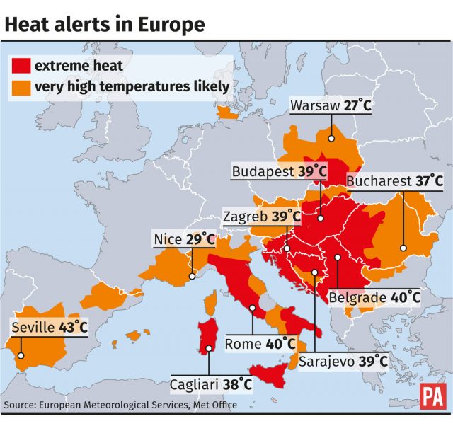 A graphic of heart alerts around Europe
