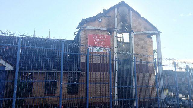 The Credit Union building near Divis was set on fire
