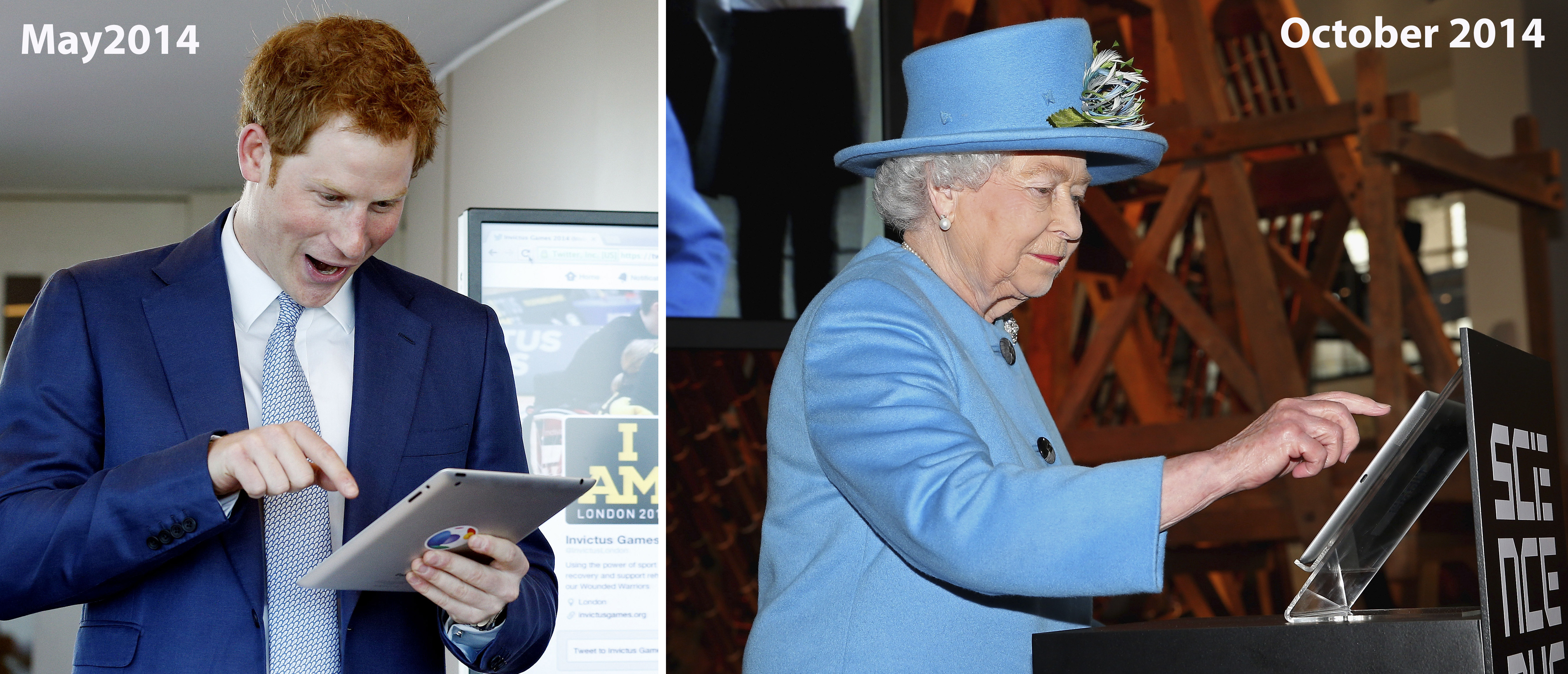 Prince Harry and the Queen both send a tweet in 2014 (Jonathan Brady/Chris Jackson/PA)
