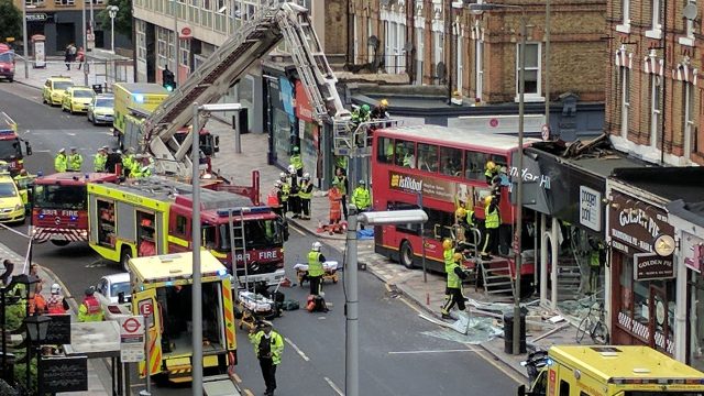 The double-decker bus crashed into a shop in Lavender Hill