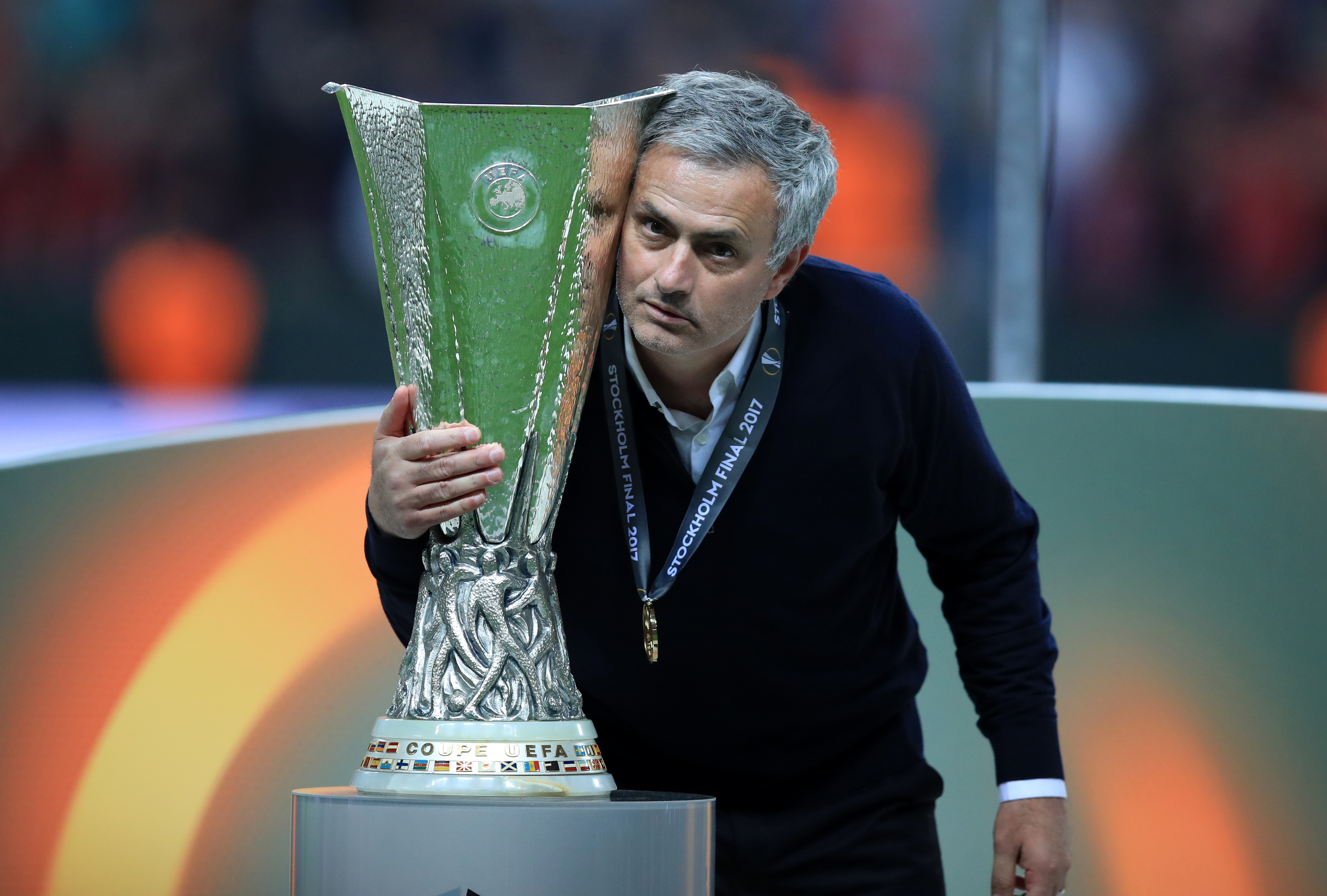 Jose Mourinho celebrates winning the Europa League