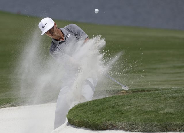 Thorbjorn Olsen hits from the bunker on the 16th hole (Chris O'Meara/AP/PA)