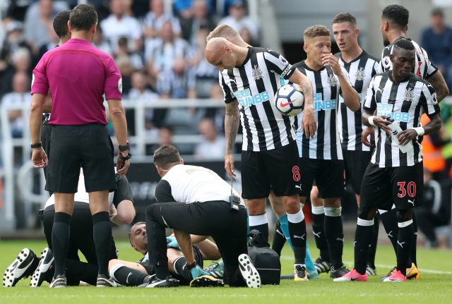 Lejeune received medical attention on the pitch (Owen Humphreys/PA)