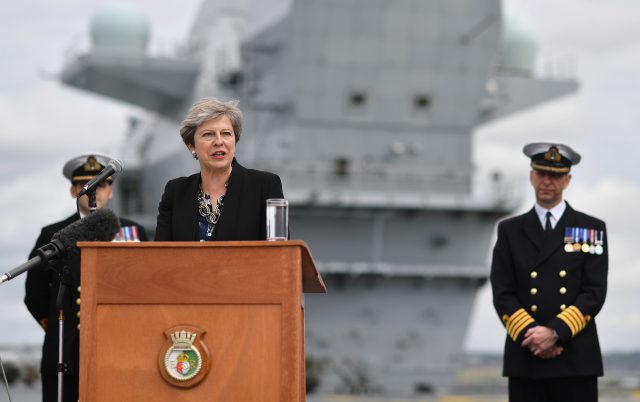 Theresa May aboard HMS Queen Elizabeth