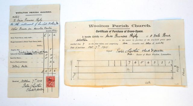 The deeds to the grave of Eleanor Rigby on display at Omega Auctions in Warrington