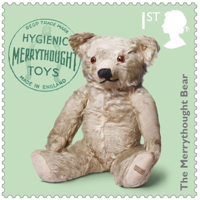 A Merrythought teddy bear, one of a new set of stamps highlighting some of the most iconic and much-loved British toys from the last 100 years.