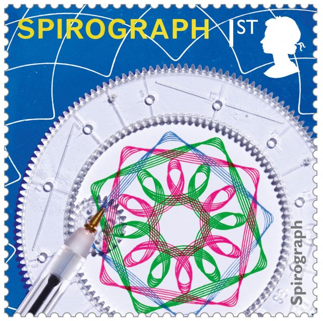 A stamp featuring the Spirograph, one of a new set of stamps highlighting some of the most iconic and much-loved British toys from the last 100 years.