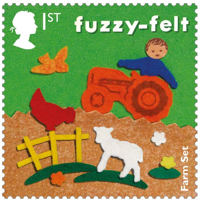 A stamp featuring Fuzzy-Felt, one of a new set of stamps highlighting some of the most iconic and much-loved British toys from the last 100 years.