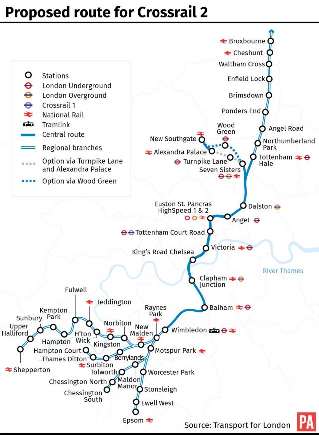 Proposed route for Crossrail 2