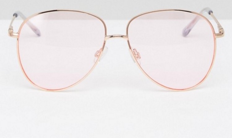 Aviator sunglasses in gold metal with pink lens, £10.00 (Asos)