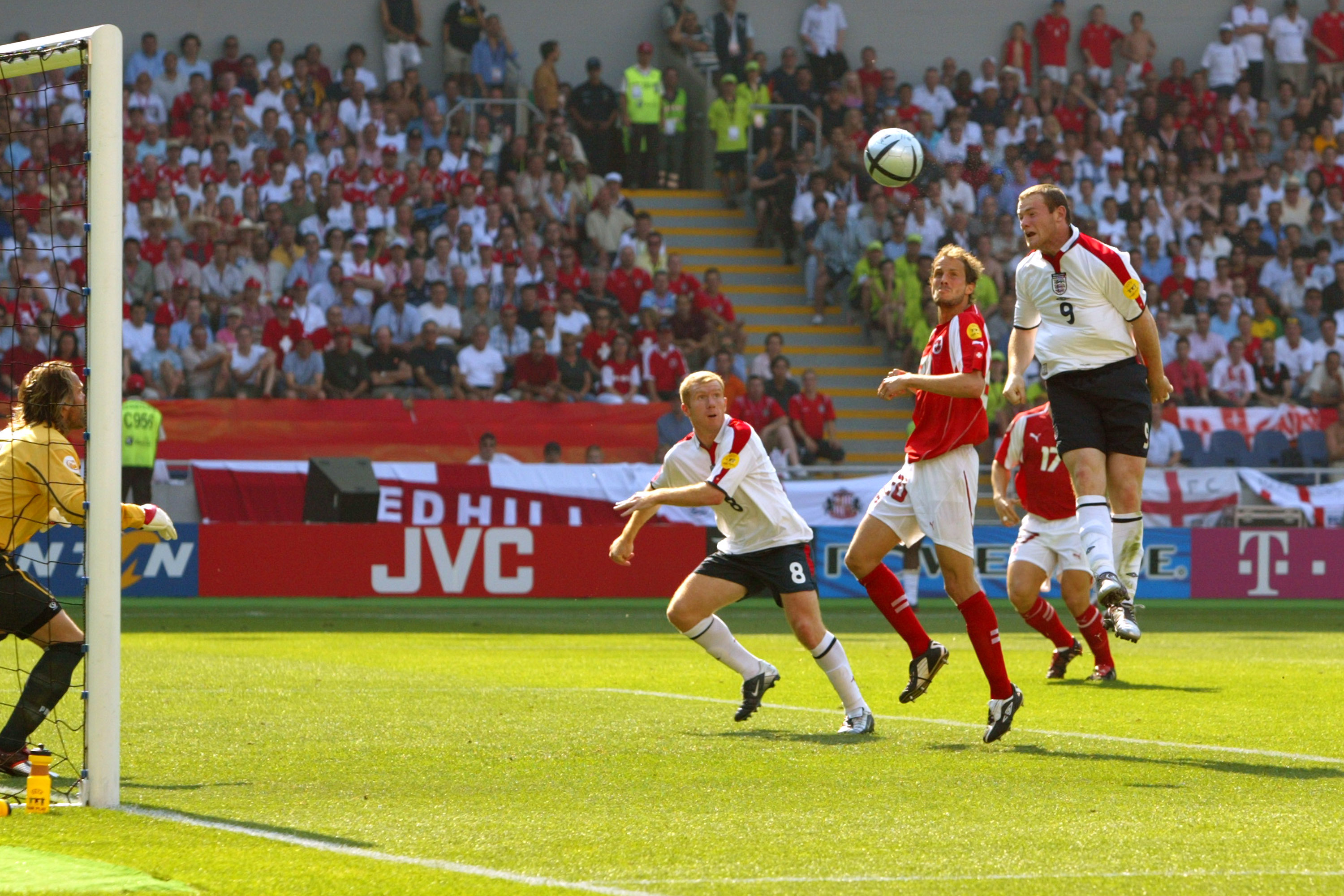 Wayne Rooney scores against Switzerland at Euro 2004