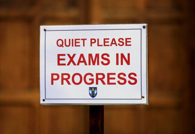 An exam notice as students sit their GCSEs