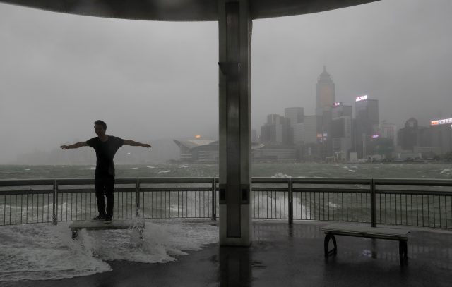 Victoria Harbour in Hong Kong during a typhoon