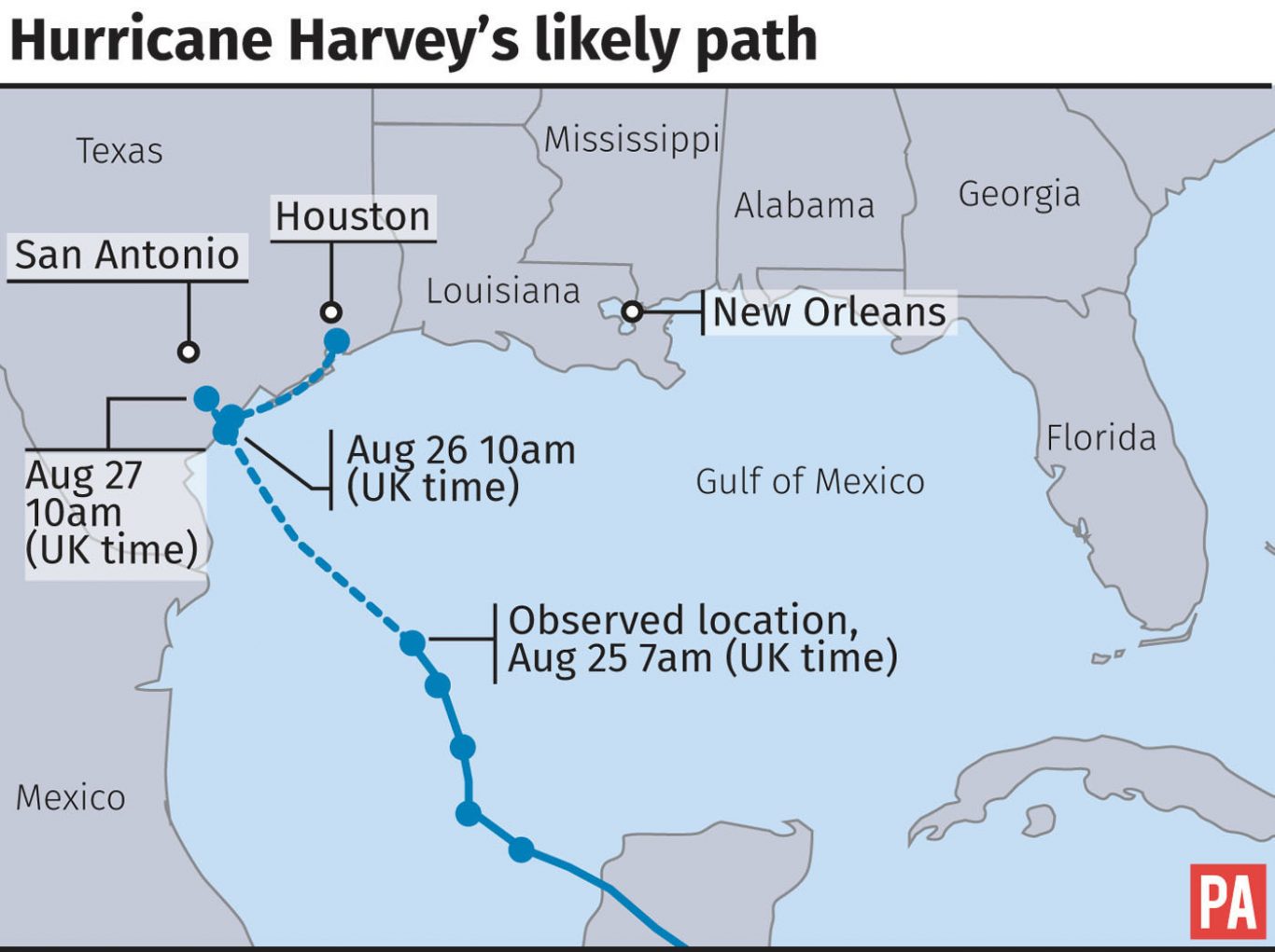 Hurricane Harvey's likely path