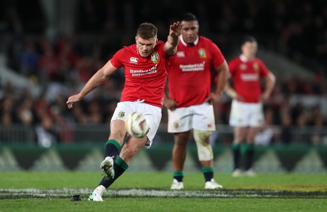 Owen Farrell kicks a penalty for the Lions 