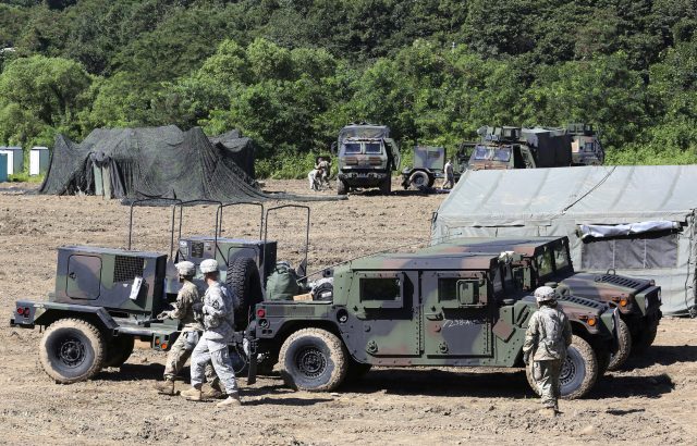 US army soldiers prepare for their military exercise in Paju