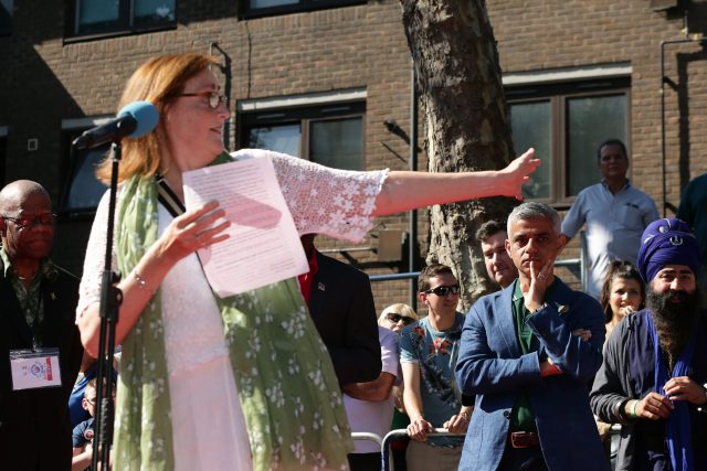 Emma Dent Coad speaks during the Notting Hill Carnival