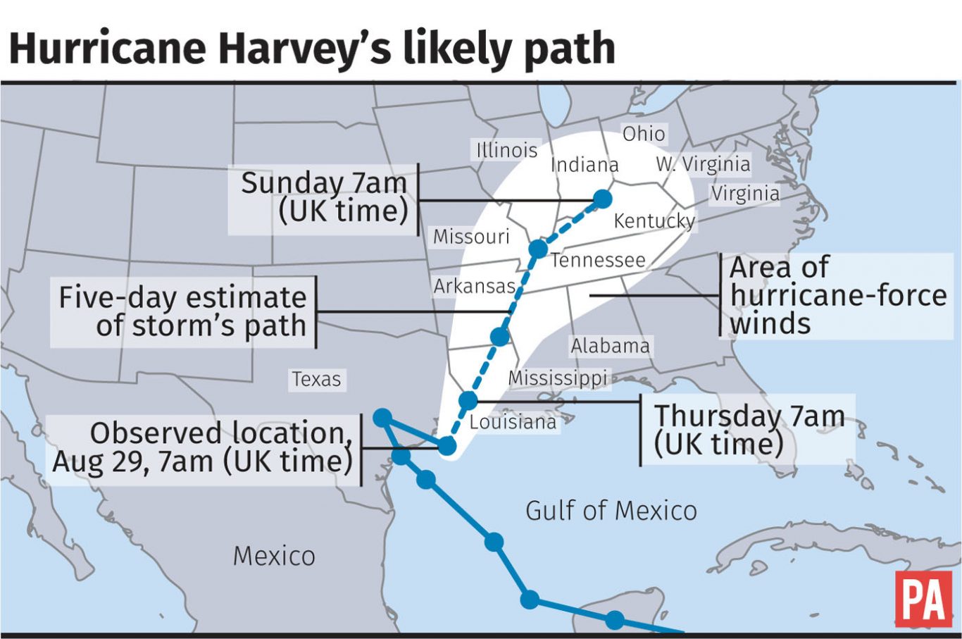 Hurricane Harvey's likely path 